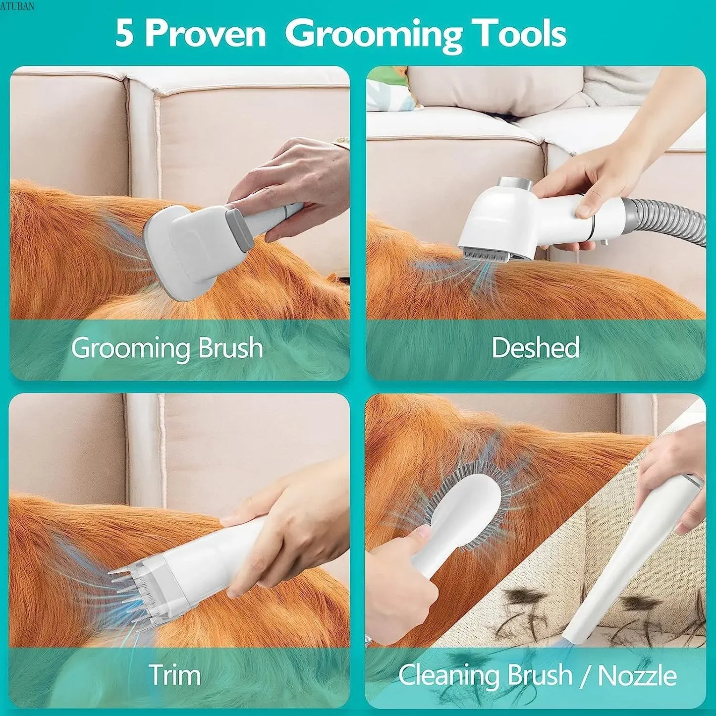 Vacuum Pet Grooming Kit with Clippers and Pet Hair Remover with Powerful 2.3L Suction
