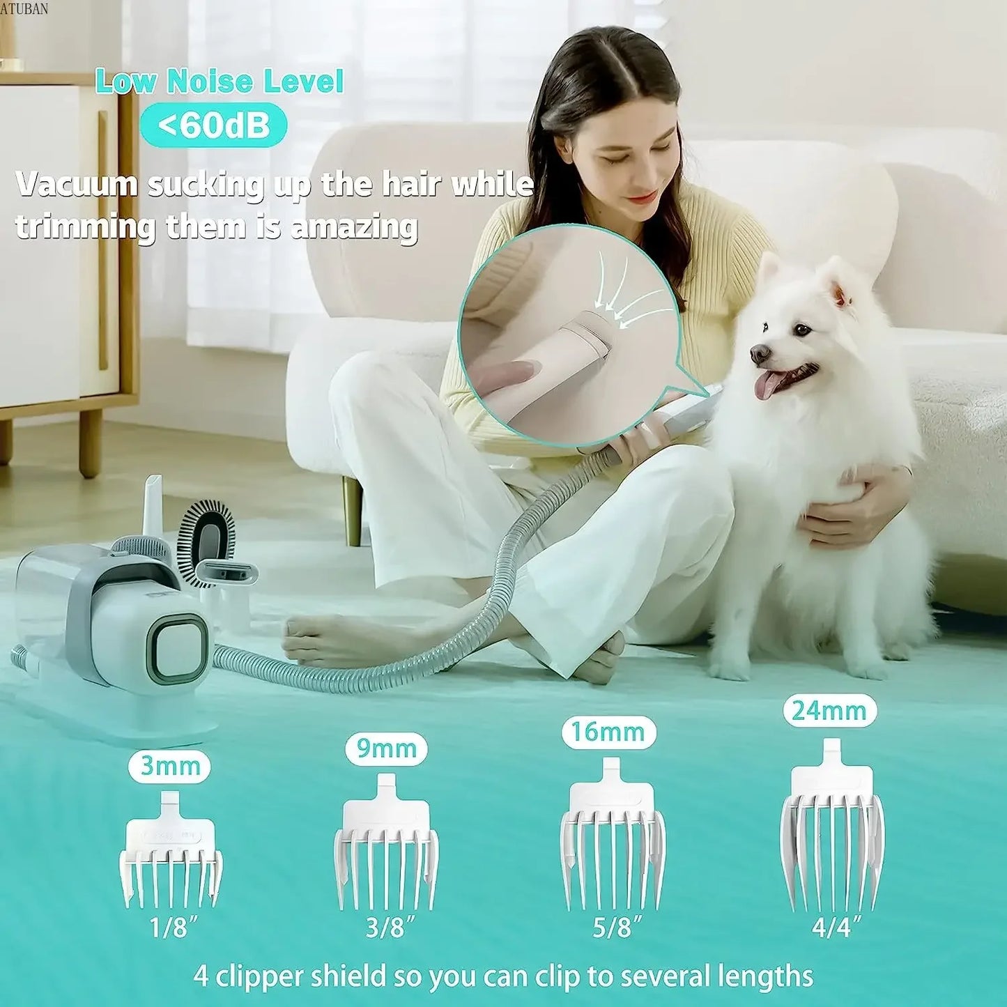 Vacuum Pet Grooming Kit with Clippers and Pet Hair Remover with Powerful 2.3L Suction