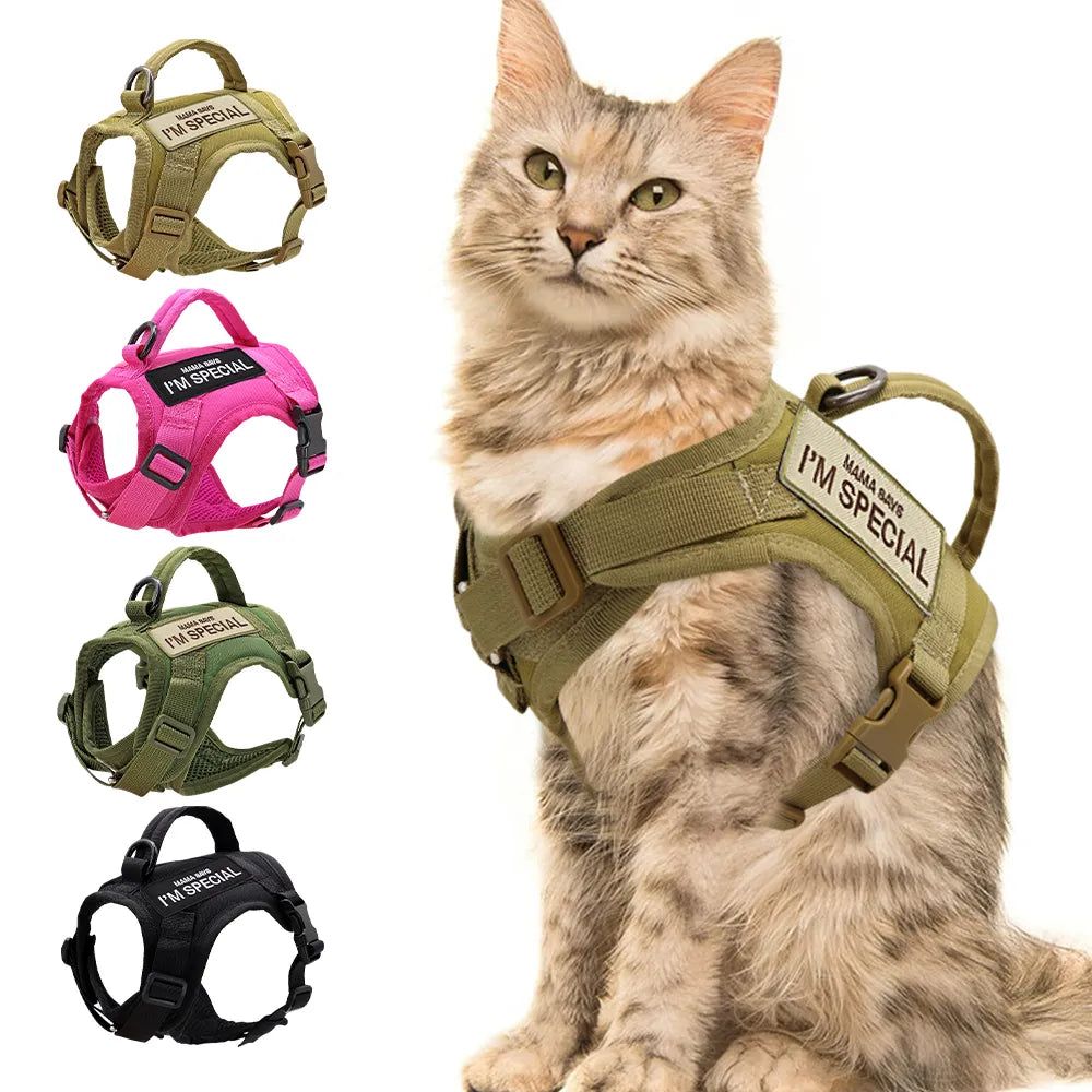 Padded Nylon Cat/dog Harness Vest with 2 Sticker Military Tactical Harness